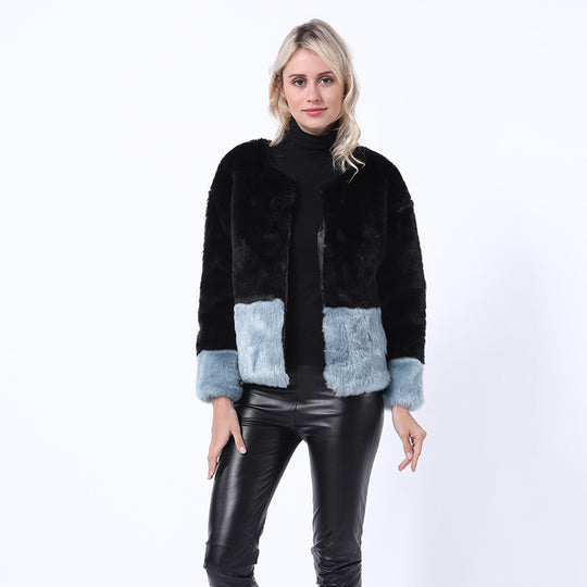 Damen Modische Kunstpelzjacke mit abstrakt geschnittenen Ärmeln und luxuriösem Innenfutter EB
