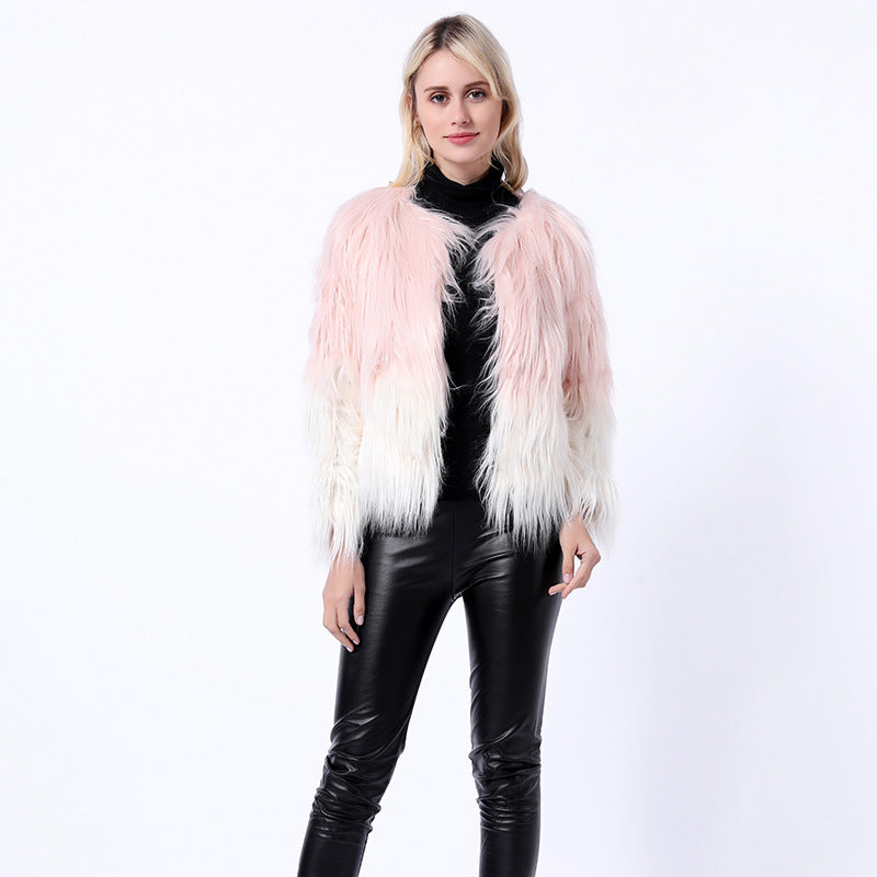 Damen Extravaganter Kunstpelzbollerjacke mit hochgeschlossenem Kragen EB