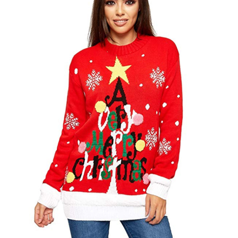 Damen Weihnachtspullover mit festlichem Design und großem Motiv EB