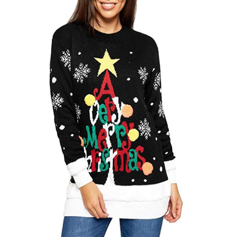 Damen Weihnachtspullover mit festlichem Design und großem Motiv EB