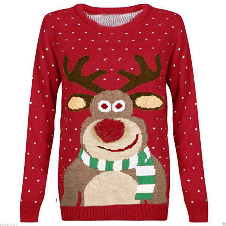 Damen Weihnachtspullover mit rentiermotiv und strukturierter Optik EB