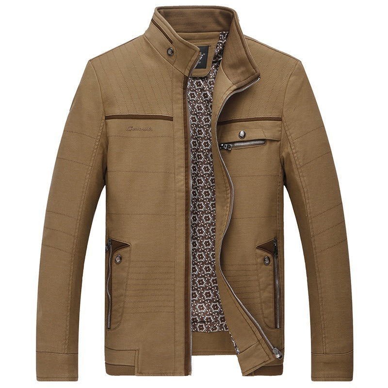Herren Freizeitjacke mit Stehkragen, mehrfachen Reißverschluss-Taschen und gemustertem Innenfutter EB