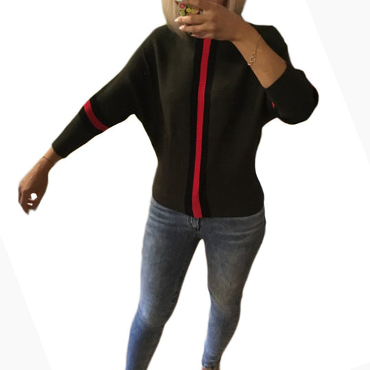 Damen modischer Strickpullover mit stylishen Streifen EB