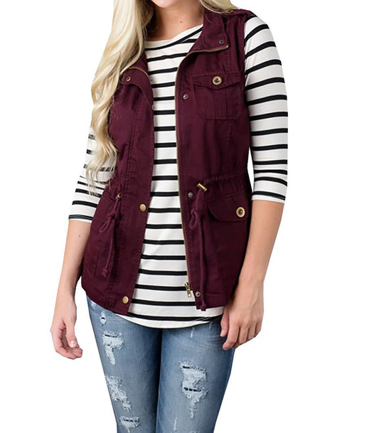 Damen nan Utility-Weste mit Tunnelzug, Kapuze und aufgesetzten Taschen EB
