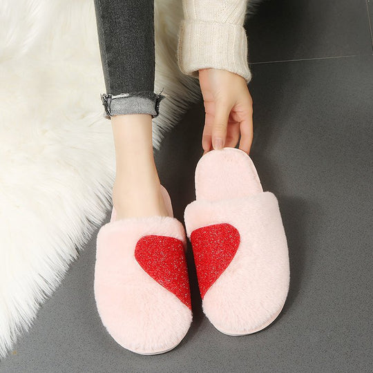 Damen Flauschige Hausschuhe mit funkelndem Herz-Design EB