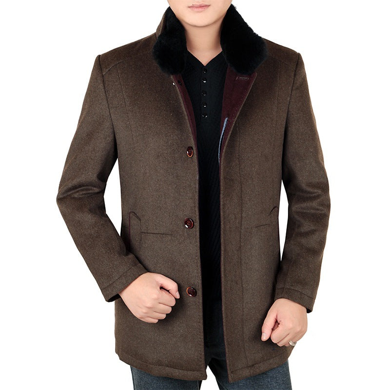 Herren Eleganter Wollmix-Kurzmantel mit abnehmbarem Faux-Fur-Kragen EB