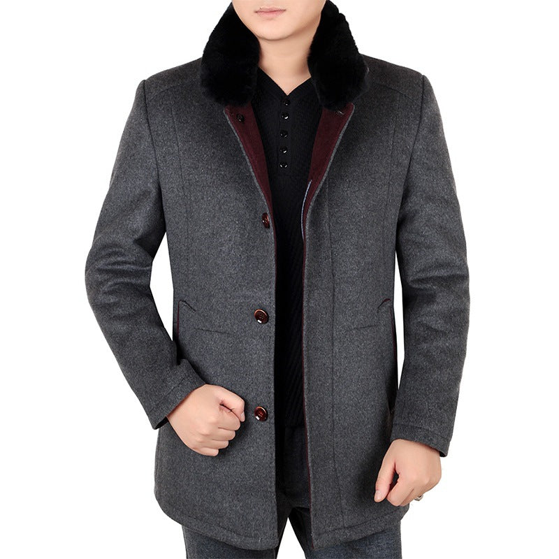 Herren Eleganter Wollmix-Kurzmantel mit abnehmbarem Faux-Fur-Kragen EB