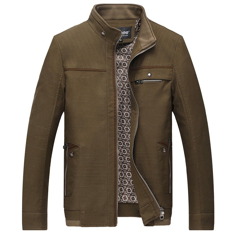 Herren Freizeitjacke mit Stehkragen, mehrfachen Reißverschluss-Taschen und gemustertem Innenfutter EB