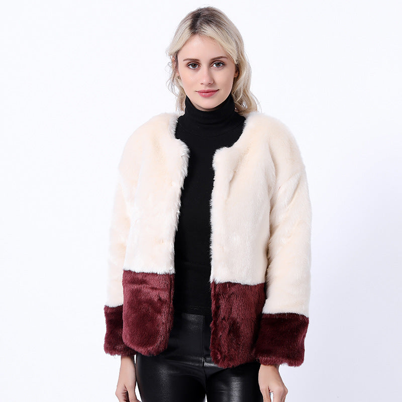 Damen Modische Kunstpelzjacke mit abstrakt geschnittenen Ärmeln und luxuriösem Innenfutter EB