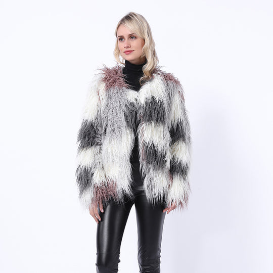 Damen Modische Kunstpelzjacke mit auffälligem Design EB