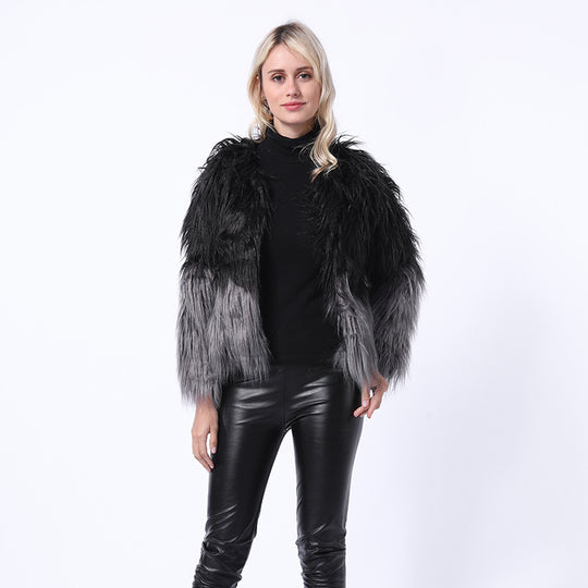 Damen Extravaganter Kunstpelzbollerjacke mit hochgeschlossenem Kragen EB