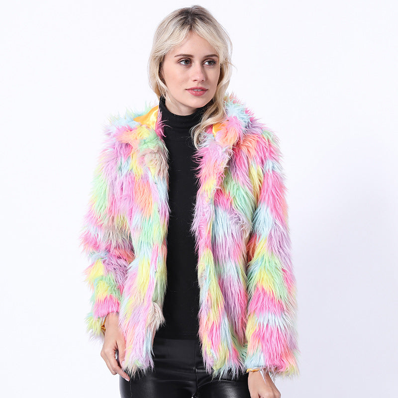 Damen Flauschige Kunstpelzjacke mit leuchtenden Farben EB