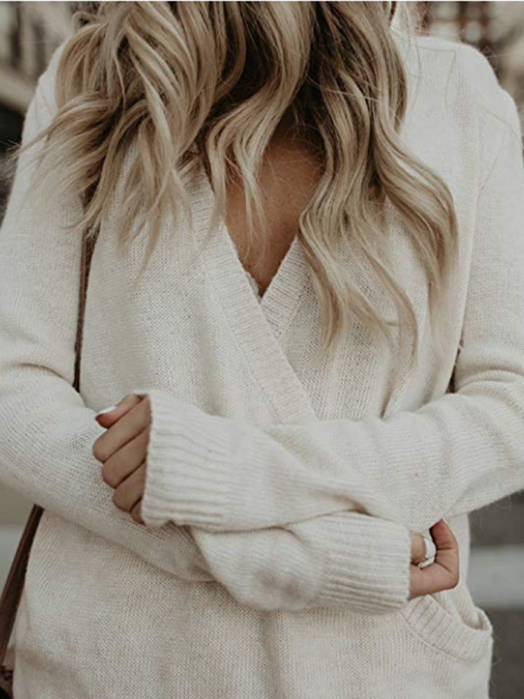 Damen Wickelpullover mit V-Ausschnitt und lässiger Passform EB