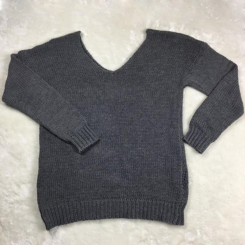 Damen V-Ausschnitt Strickpullover mit lockerer Passform EB