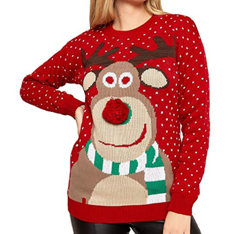 Damen Weihnachtspullover mit rentiermotiv und strukturierter Optik EB
