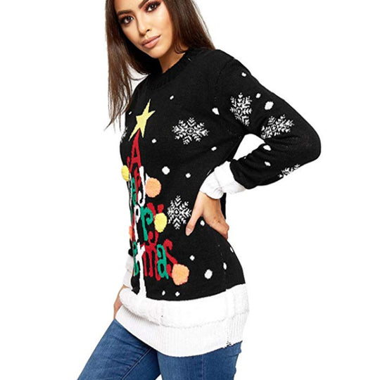 Damen Weihnachtspullover mit festlichem Design und großem Motiv EB