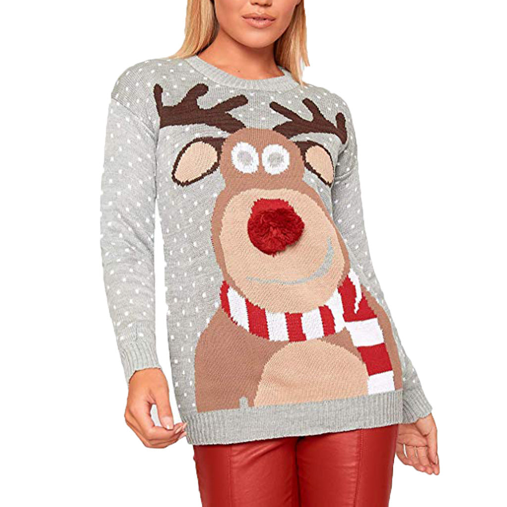 Damen Weihnachtspullover mit rentiermotiv und strukturierter Optik EB