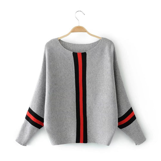Damen lässiger Strickpullover mit sportlichem Streifenmuster EB