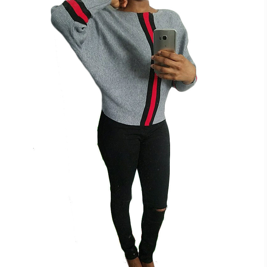 Damen lässiger Strickpullover mit sportlichem Streifenmuster EB