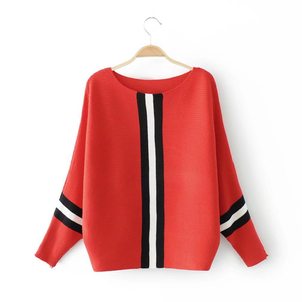 Damen lässiger Strickpullover mit sportlichem Streifenmuster EB