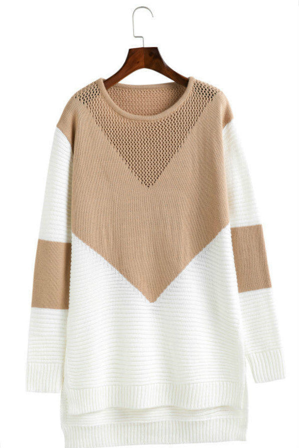 Damen modischer Pullover mit strukturiertem V-Ausschnitt und modernen Farbblöcken EB