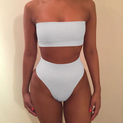 Damen Bandeau-Bikini-Set mit hohem Schnitt und tailliertem Design EB