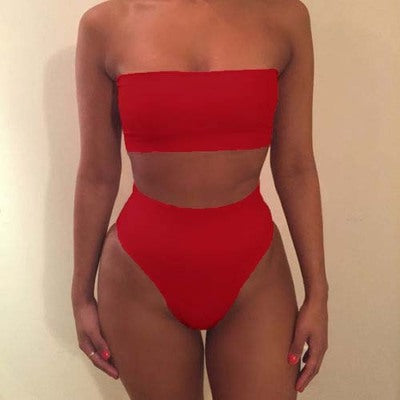 Damen Bandeau-Bikini-Set mit hohem Schnitt und tailliertem Design EB
