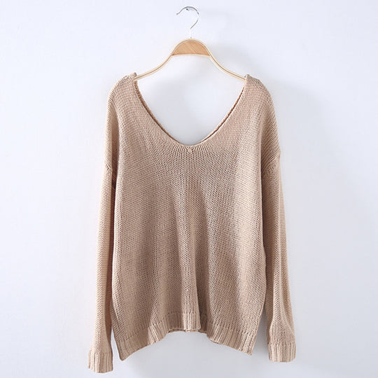 Damen V-Ausschnitt Strickpullover mit lockerer Passform EB