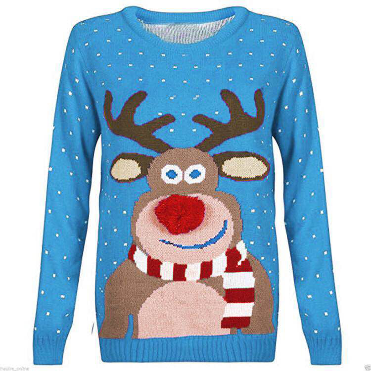 Damen Weihnachtspullover mit rentiermotiv und strukturierter Optik EB