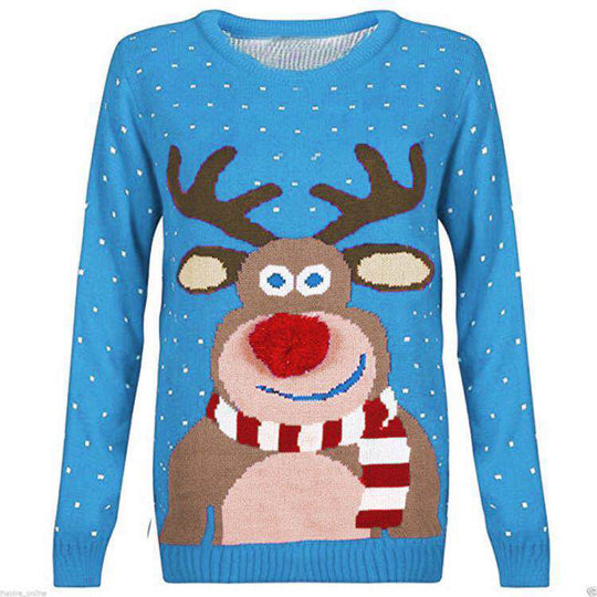 Damen Weihnachtspullover mit rentiermotiv und strukturierter Optik EB