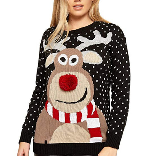 Damen Weihnachtspullover mit rentiermotiv und strukturierter Optik EB