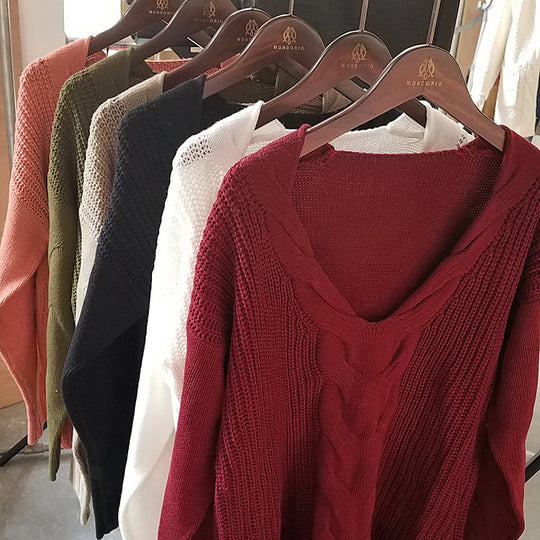 Damen trendiger Strickpullover mit asymmetrischem Schnitt und offener Schulterpartie EB