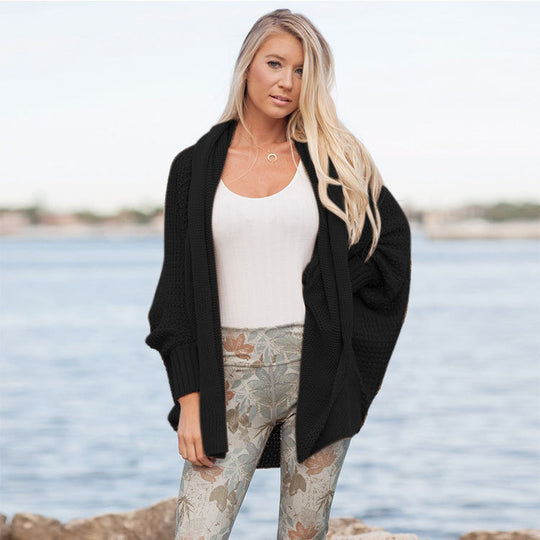 Damen luftiger Strickcardigan mit offener Front und voluminösen Ärmeln EB