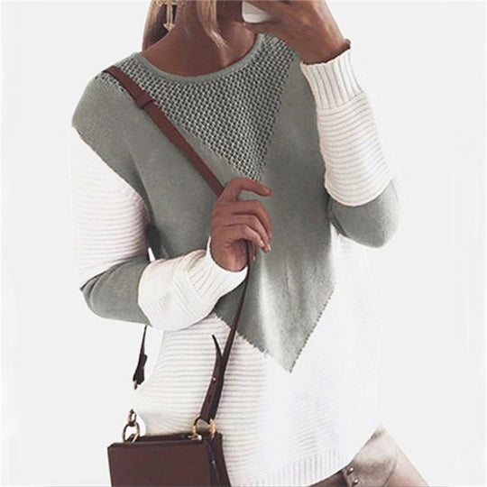 Damen modischer Pullover mit geometrischem Design und strukturierten Ärmeln EB
