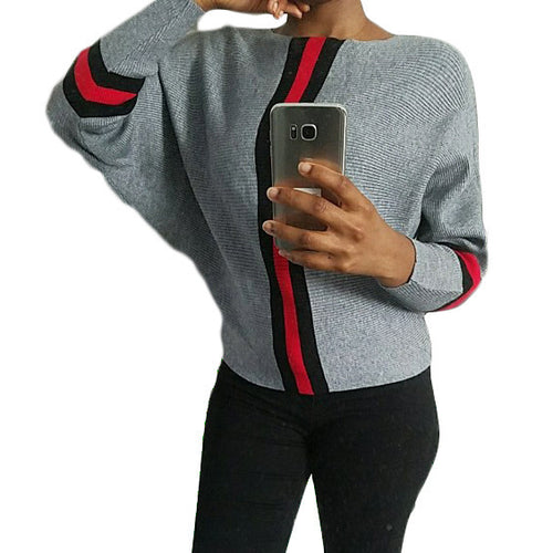Damen modischer Strickpullover mit stylishen Streifen EB