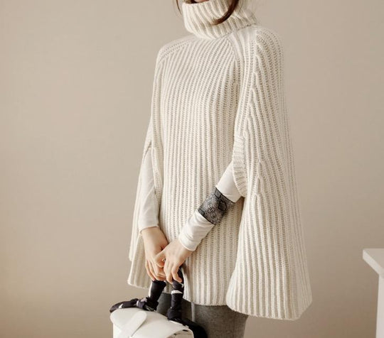 Damen Strickponcho mit weichem Stehkragen und lässigem Schnitt EB