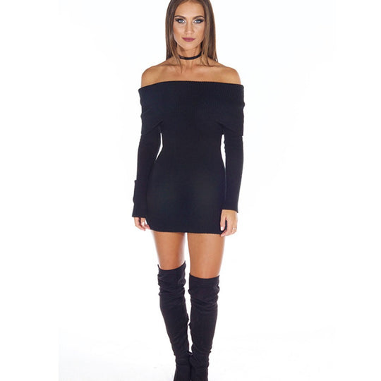 Damen Strickkleid mit Off-Shoulder-Ausschnitt EB