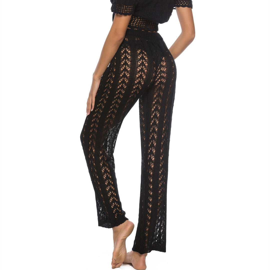 Damen luftige Strickhose mit dekorativen Häkelmustern EB
