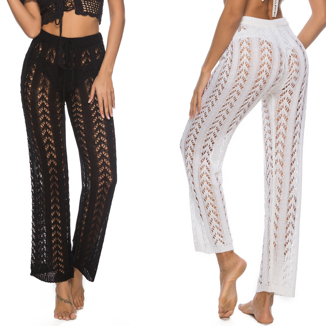 Damen luftige Strickhose mit dekorativen Häkelmustern EB