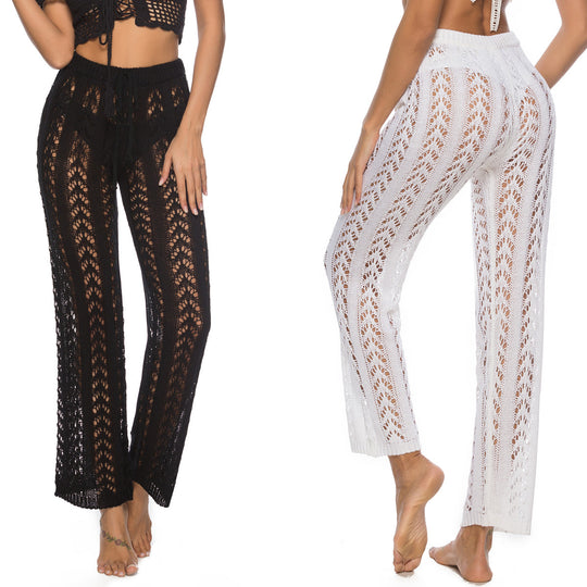 Damen luftige Strickhose mit dekorativen Häkelmustern EB