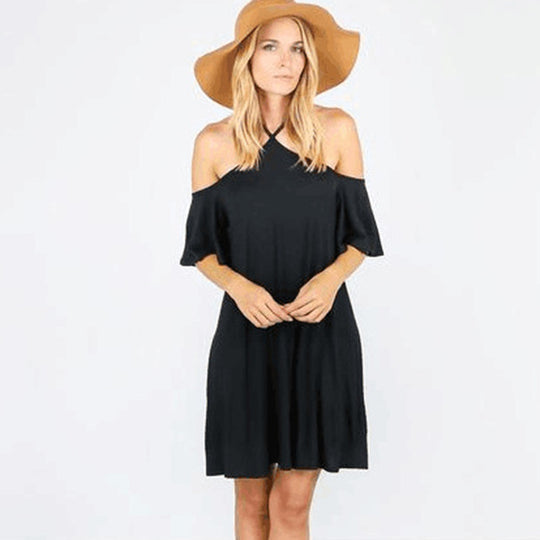 Damen Sommerliches Kleid mit schulterfreier Optik und fließendem Schnitt EB