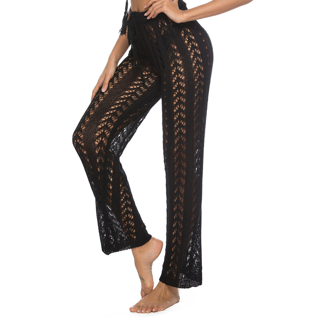 Damen luftige Strickhose mit dekorativen Häkelmustern EB
