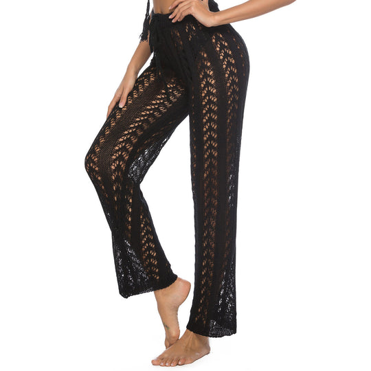 Damen luftige Strickhose mit dekorativen Häkelmustern EB