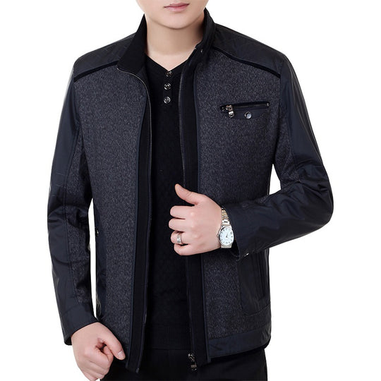 Herren Cityjacke im Materialmix mit Stehkragen und Brust-Reißverschluss EB