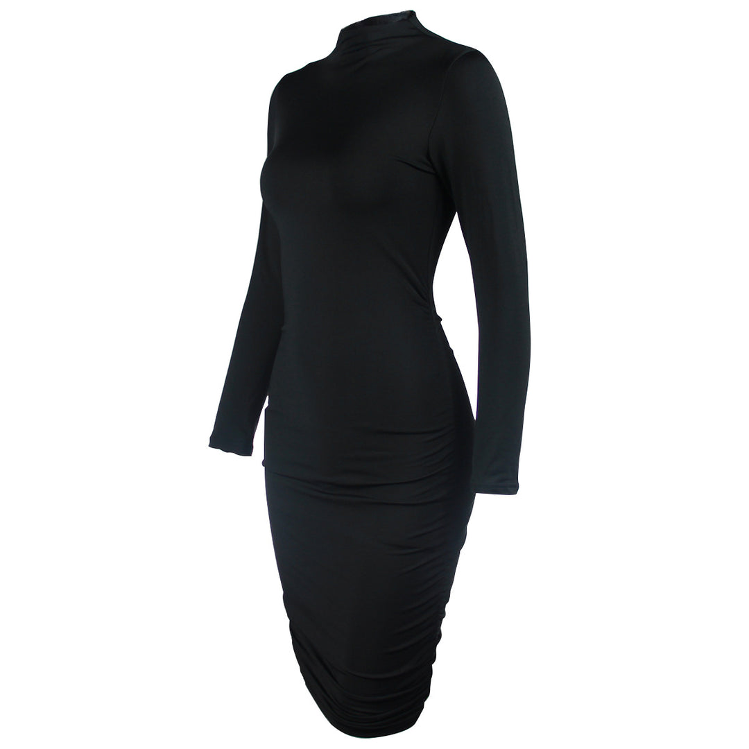 Damen elegantes Mini-Kleid mit hochgeschlossenem Design und langärmeligen Details EB