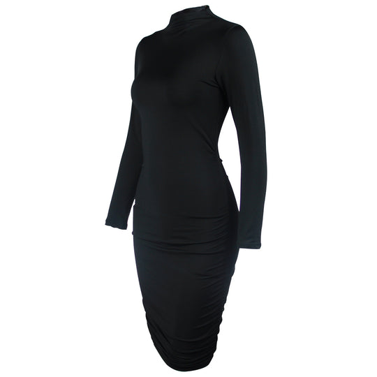 Damen elegantes Mini-Kleid mit hochgeschlossenem Design und langärmeligen Details EB