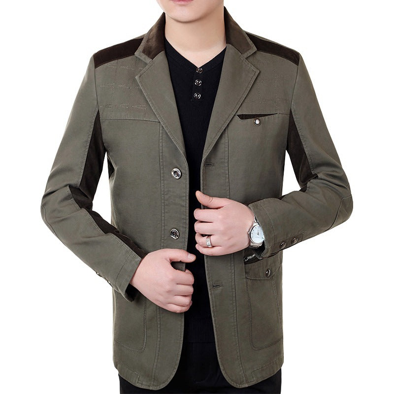Herren Sakko-Jacke im urbanen Worker-Stil mit Kontrastbesätzen und Reißverschlusstasche EB