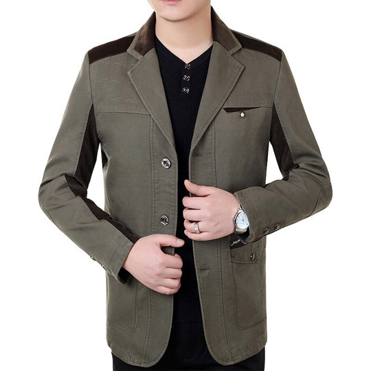Herren Sakko-Jacke im urbanen Worker-Stil mit Kontrastbesätzen und Reißverschlusstasche EB