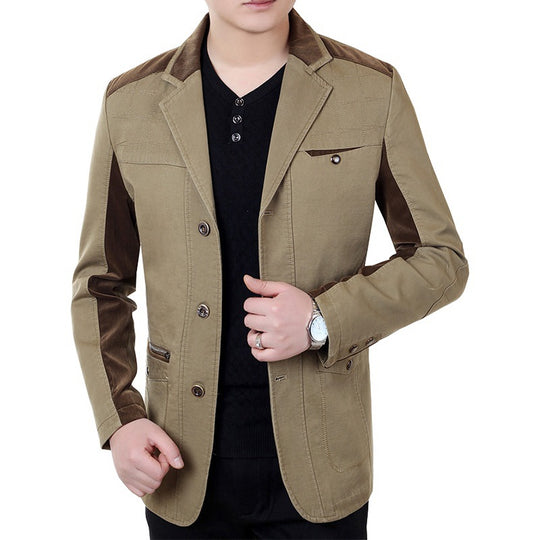 Herren Sakko-Jacke im urbanen Worker-Stil mit Kontrastbesätzen und Reißverschlusstasche EB