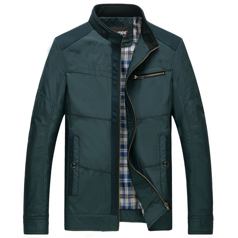 Herren leichte Stehkragen-Übergangsjacke mit kariertem Innenfutter und Reißverschlusstasche EB